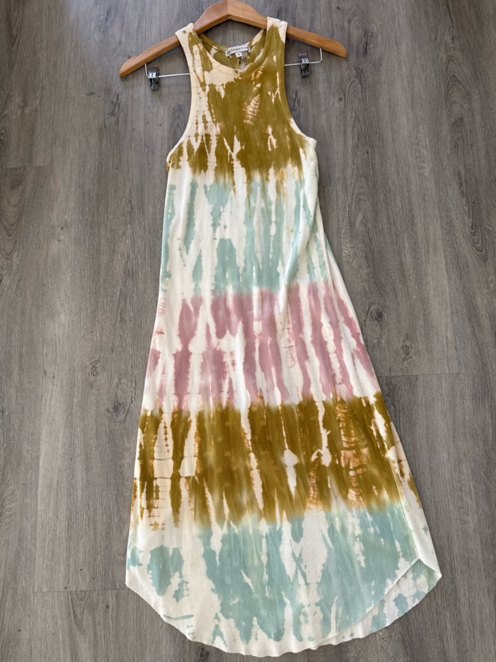 Young Fabulous & Broke Olive, Blush & Mint Tie-Dye Tank Maxi Dress (Sml Med fit) - Picture 2 of 5
